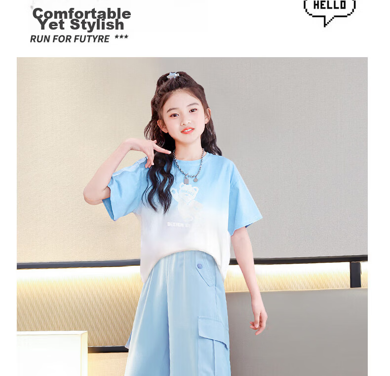 Moonkids Dopamine Girls Summer Set 2026 New Children's Ice Silk Sportswear Summer Big Kids Short Sleeve Casual 5